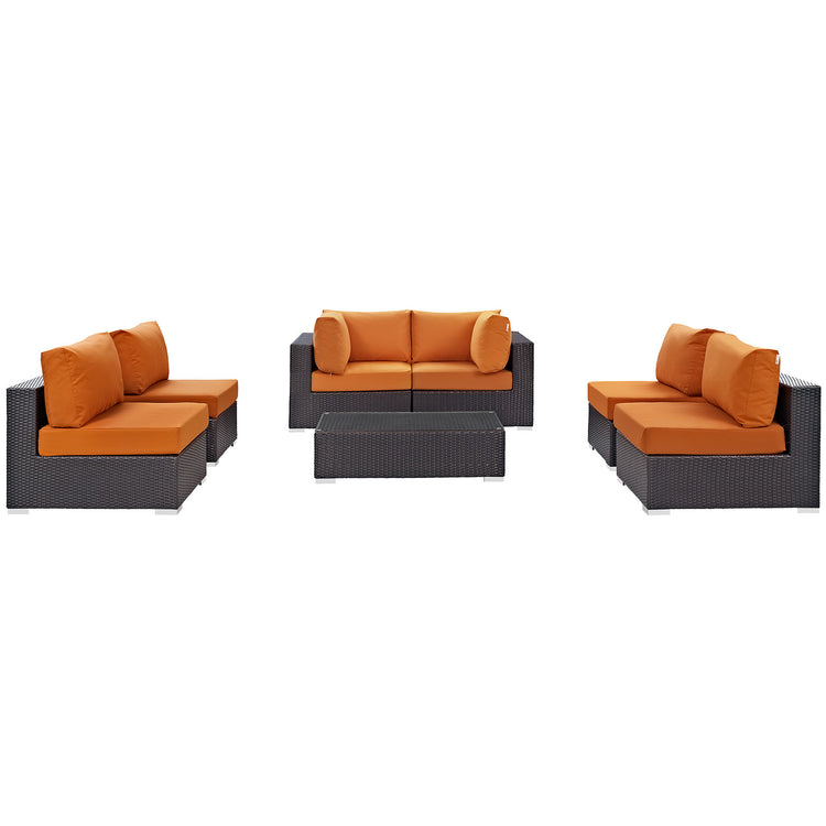 Convene 7 Piece Outdoor Patio Sectional Set - Espresso Orange