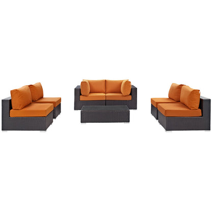 Convene 7 Piece Outdoor Patio Sectional Set - Espresso Orange