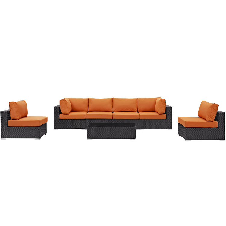 Convene 7 Piece Outdoor Patio Sectional Set - Espresso Orange