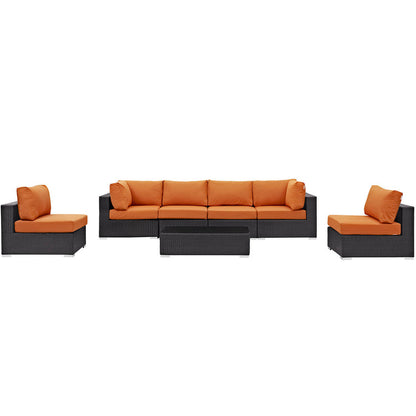 Convene 7 Piece Outdoor Patio Sectional Set - Espresso Orange