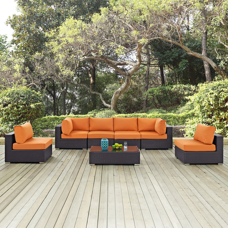 Convene 7 Piece Outdoor Patio Sectional Set - Espresso Orange