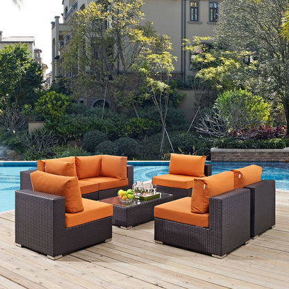 Convene 7 Piece Outdoor Patio Sectional Set - Espresso Orange