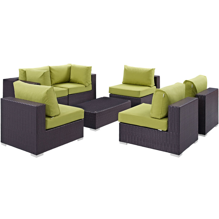 Convene 7 Piece Outdoor Patio Sectional Set - Espresso Peridot