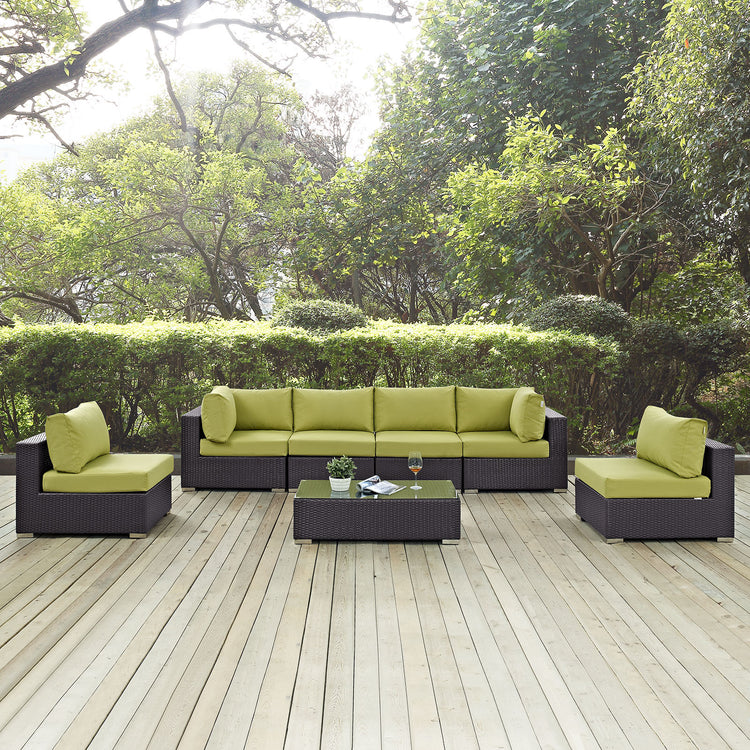 Convene 7 Piece Outdoor Patio Sectional Set - Espresso Peridot