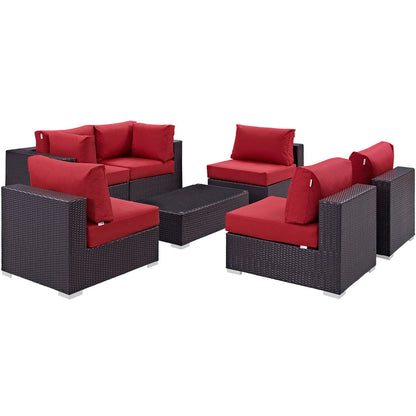 Convene 7 Piece Outdoor Patio Sectional Set - Espresso Red