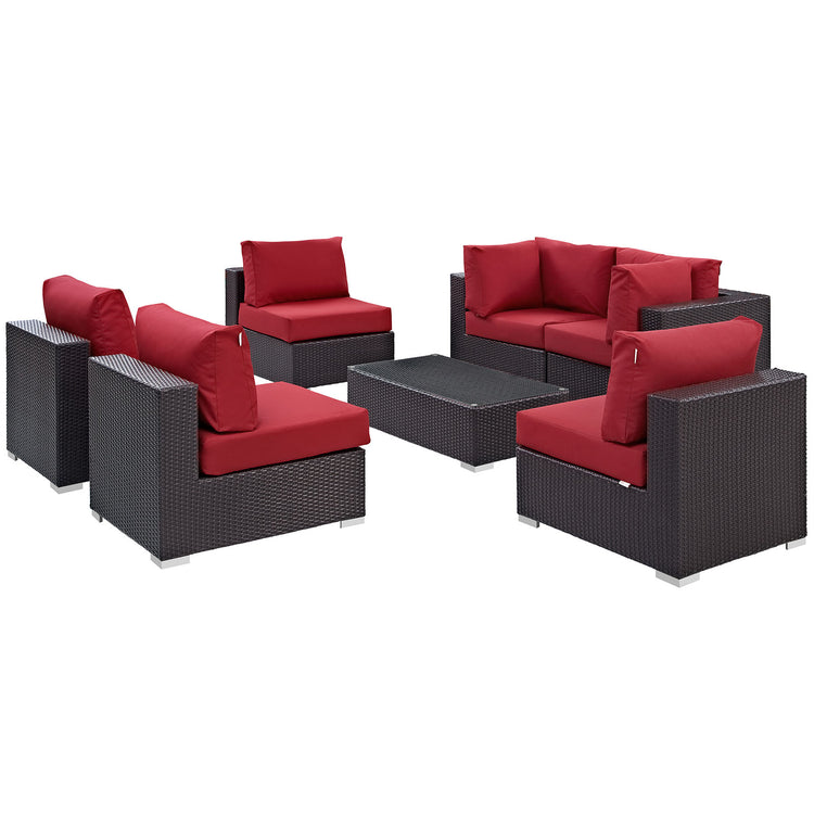 Convene 7 Piece Outdoor Patio Sectional Set - Espresso Red