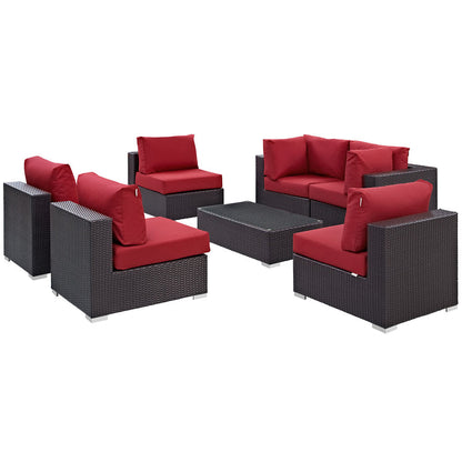 Convene 7 Piece Outdoor Patio Sectional Set - Espresso Red