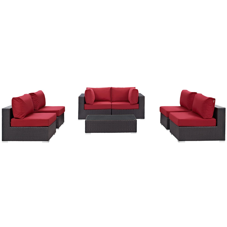 Convene 7 Piece Outdoor Patio Sectional Set - Espresso Red