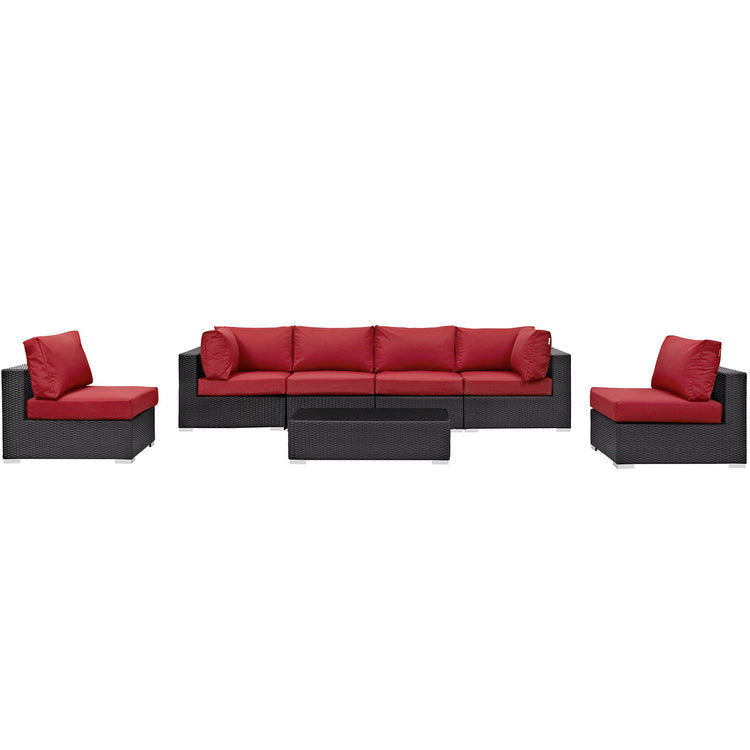 Convene 7 Piece Outdoor Patio Sectional Set - Espresso Red