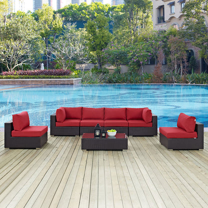 Convene 7 Piece Outdoor Patio Sectional Set - Espresso Red