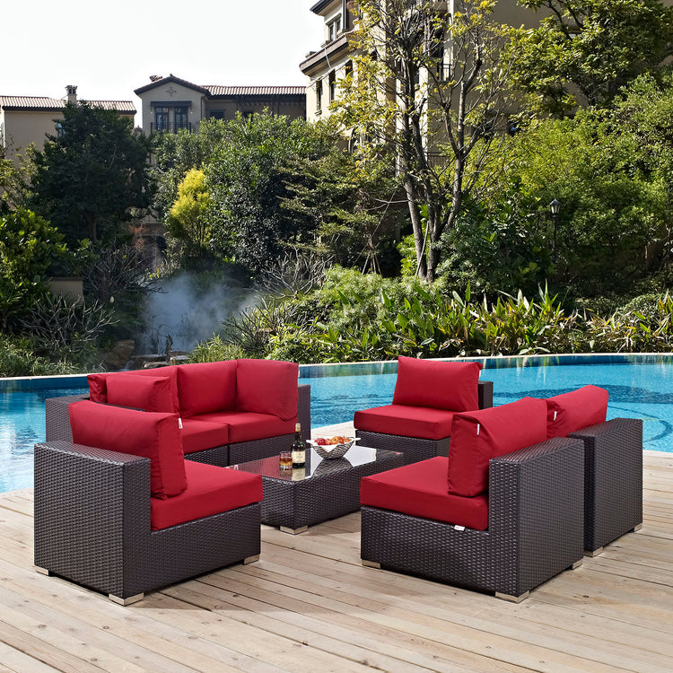 Convene 7 Piece Outdoor Patio Sectional Set - Espresso Red