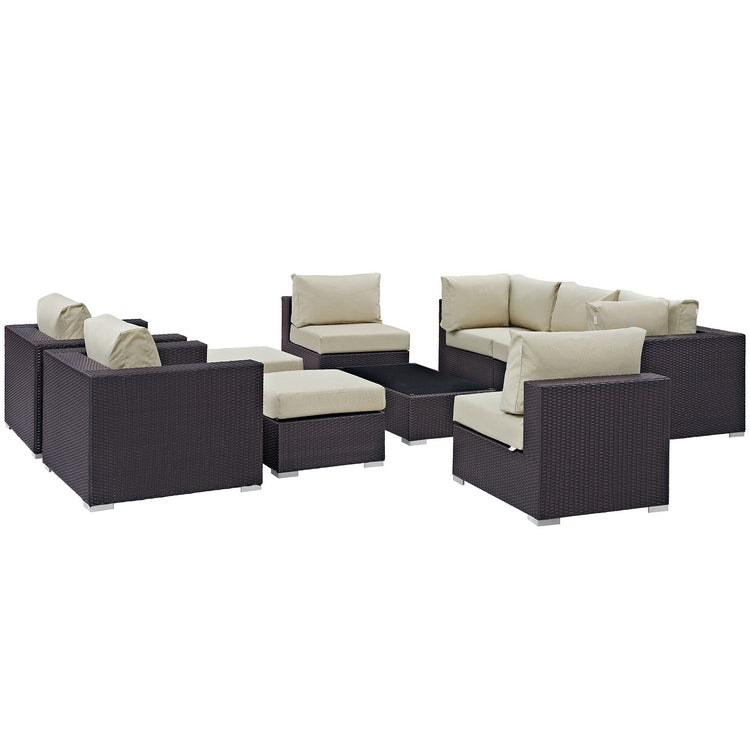 Convene 10 Piece Outdoor Patio Sectional Set - Espresso Beige