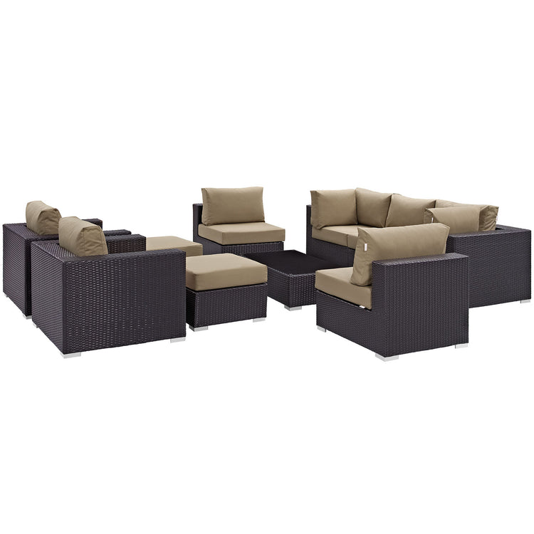 Convene 10 Piece Outdoor Patio Sectional Set - Espresso Mocha
