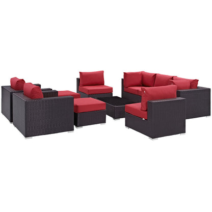 Convene 10 Piece Outdoor Patio Sectional Set - Espresso Red
