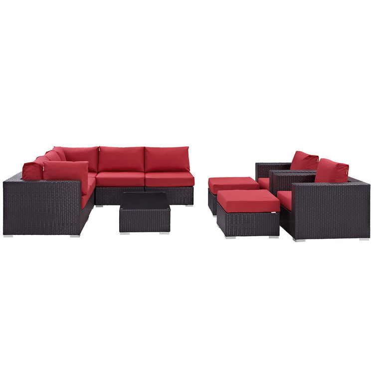 Convene 10 Piece Outdoor Patio Sectional Set - Espresso Red