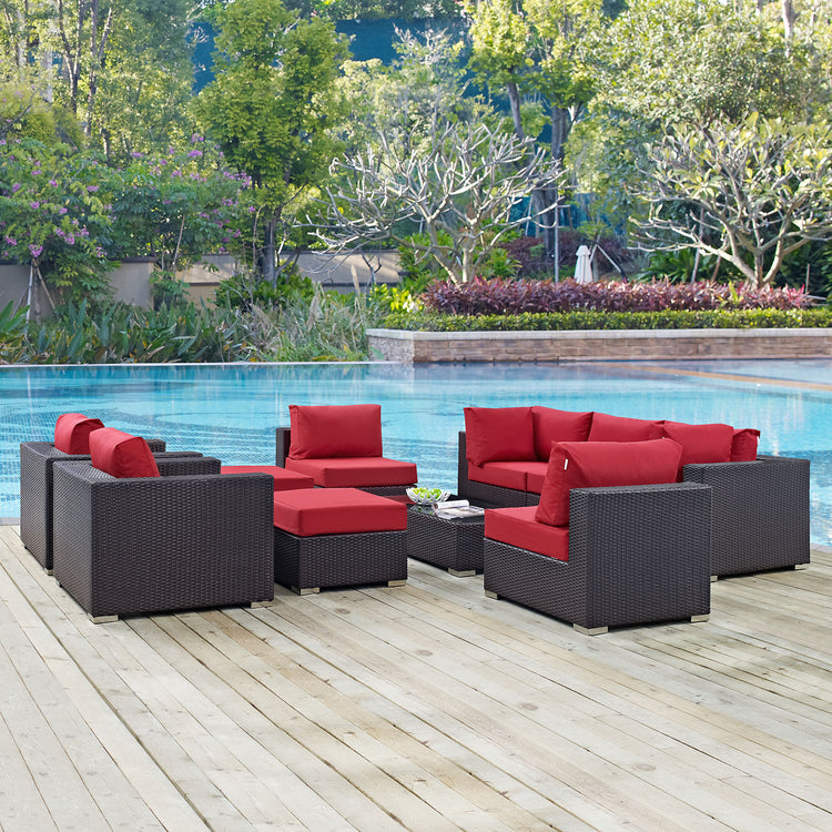 Convene 10 Piece Outdoor Patio Sectional Set - Espresso Red