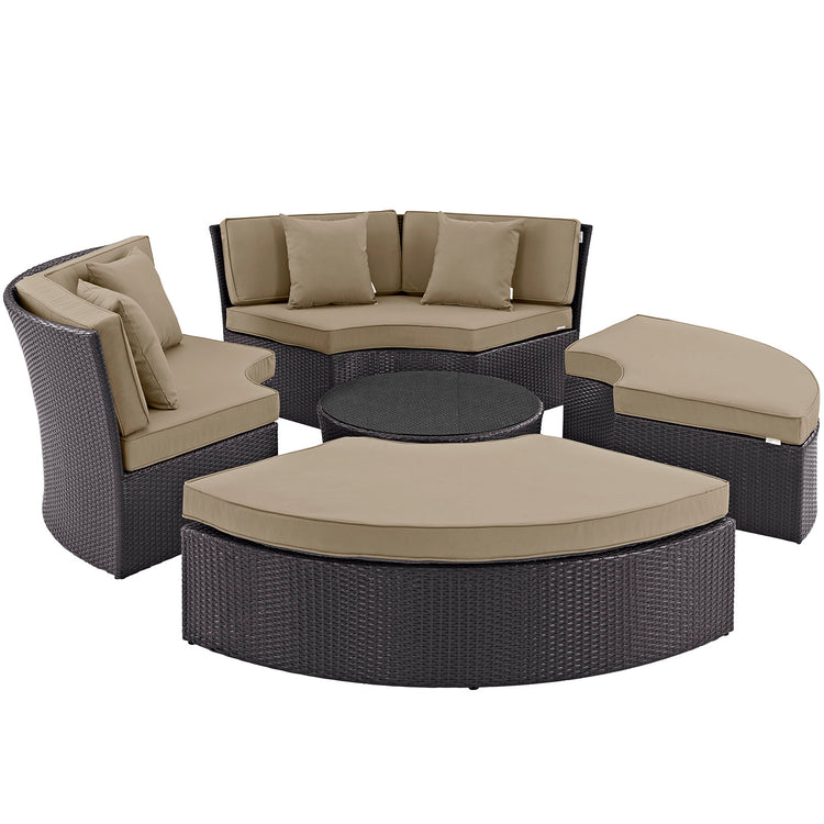 Convene Circular Outdoor Patio Daybed Set - Espresso Mocha