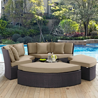 Convene Circular Outdoor Patio Daybed Set - Espresso Mocha
