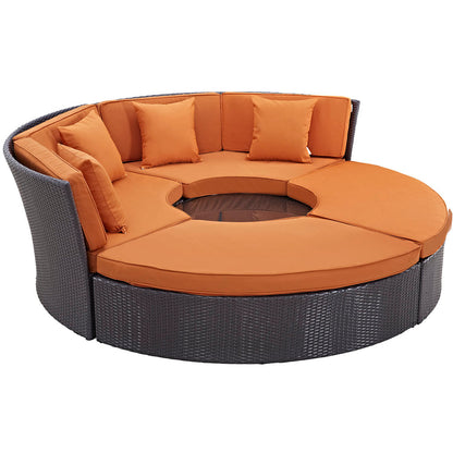 Convene Circular Outdoor Patio Daybed Set - Espresso Orange