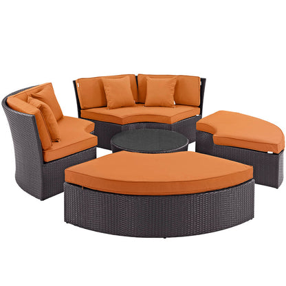 Convene Circular Outdoor Patio Daybed Set - Espresso Orange