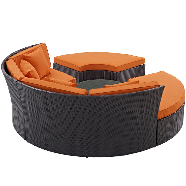 Convene Circular Outdoor Patio Daybed Set - Espresso Orange