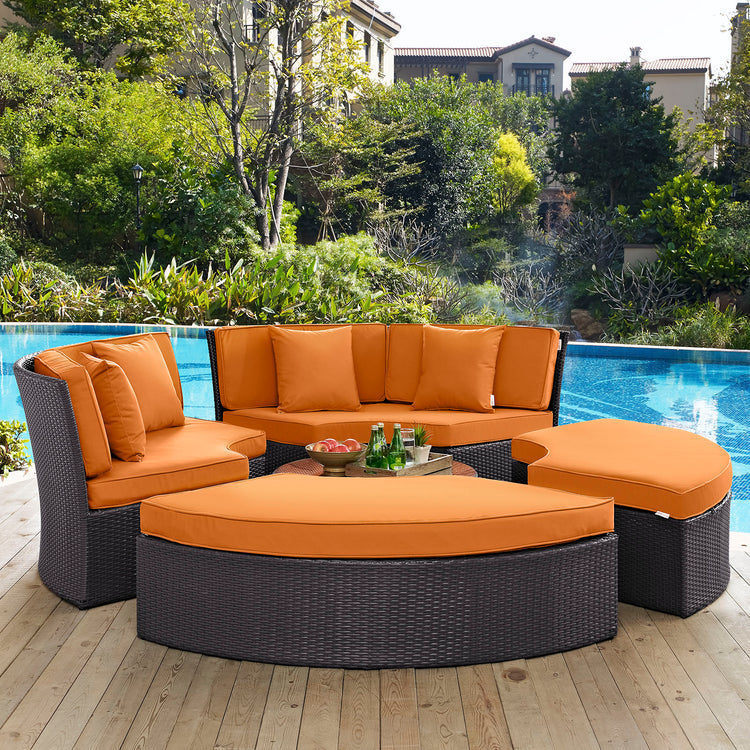 Convene Circular Outdoor Patio Daybed Set - Espresso Orange