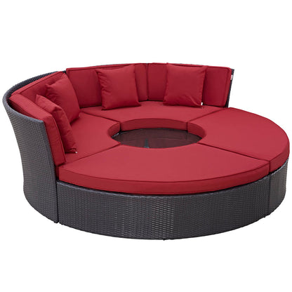 Convene Circular Outdoor Patio Daybed Set - Espresso Red