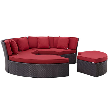 Convene Circular Outdoor Patio Daybed Set - Espresso Red