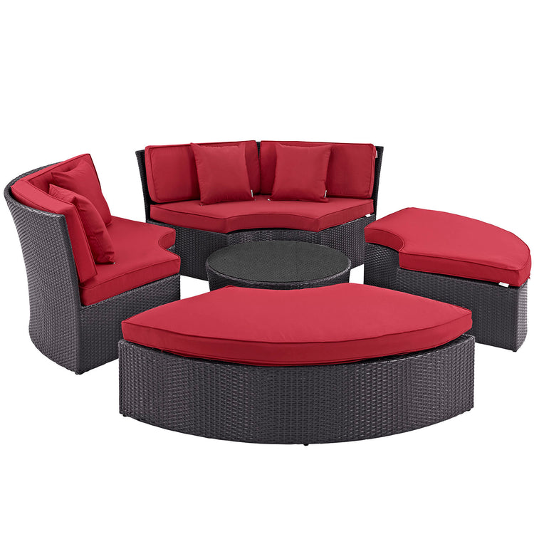 Convene Circular Outdoor Patio Daybed Set - Espresso Red
