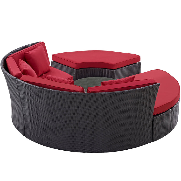 Convene Circular Outdoor Patio Daybed Set - Espresso Red