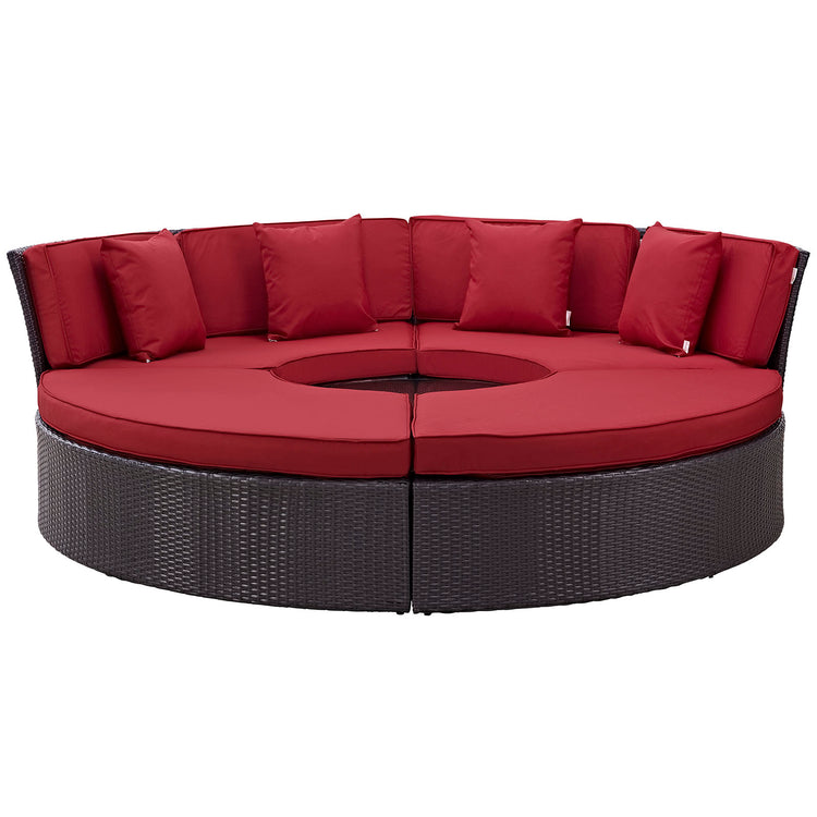 Convene Circular Outdoor Patio Daybed Set - Espresso Red