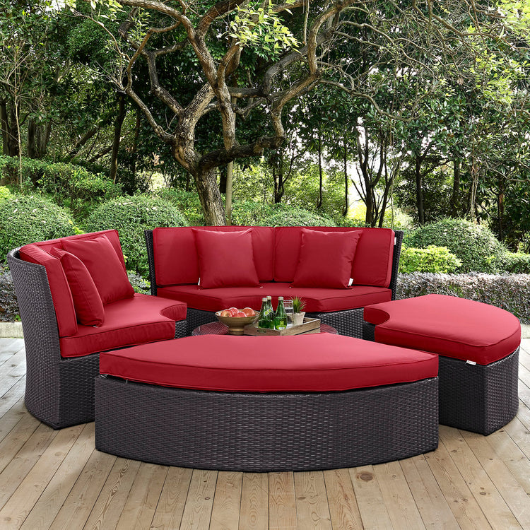 Convene Circular Outdoor Patio Daybed Set - Espresso Red