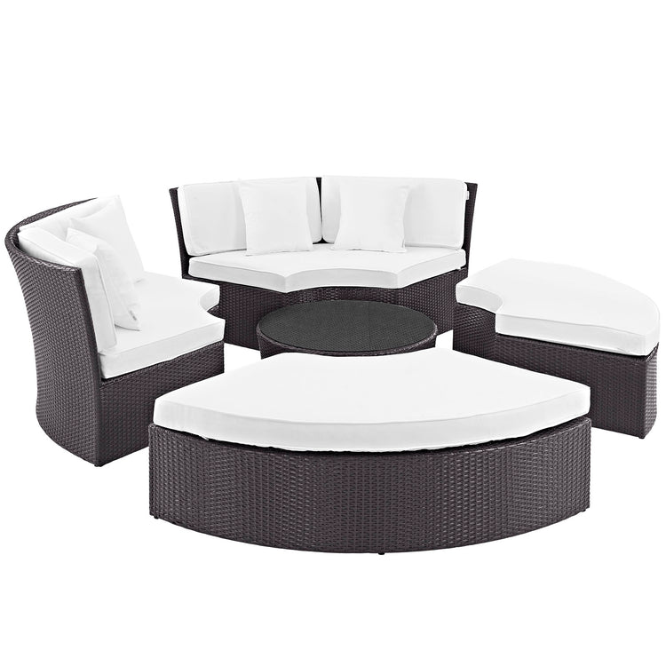 Convene Circular Outdoor Patio Daybed Set - Espresso White