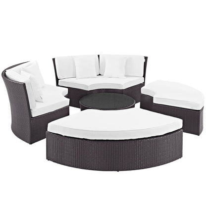 Convene Circular Outdoor Patio Daybed Set - Espresso White