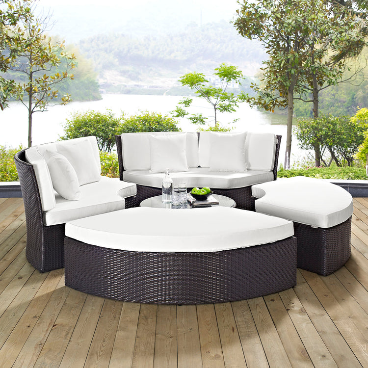 Convene Circular Outdoor Patio Daybed Set - Espresso White
