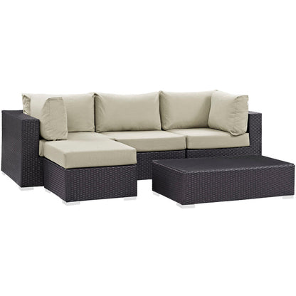 Convene 5 Piece Outdoor Patio Sectional Set - Espresso Beige