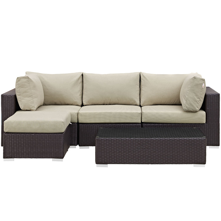 Convene 5 Piece Outdoor Patio Sectional Set - Espresso Beige