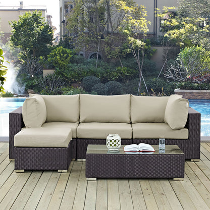 Convene 5 Piece Outdoor Patio Sectional Set - Espresso Beige
