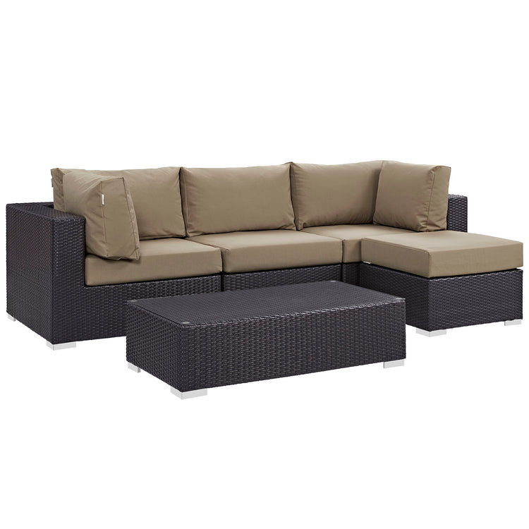 Convene 5 Piece Outdoor Patio Sectional Set - Espresso Mocha