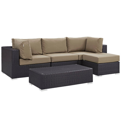 Convene 5 Piece Outdoor Patio Sectional Set - Espresso Mocha