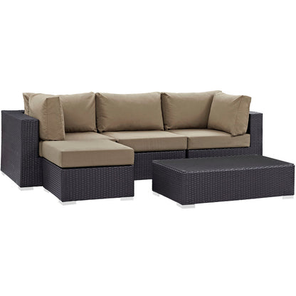 Convene 5 Piece Outdoor Patio Sectional Set - Espresso Mocha