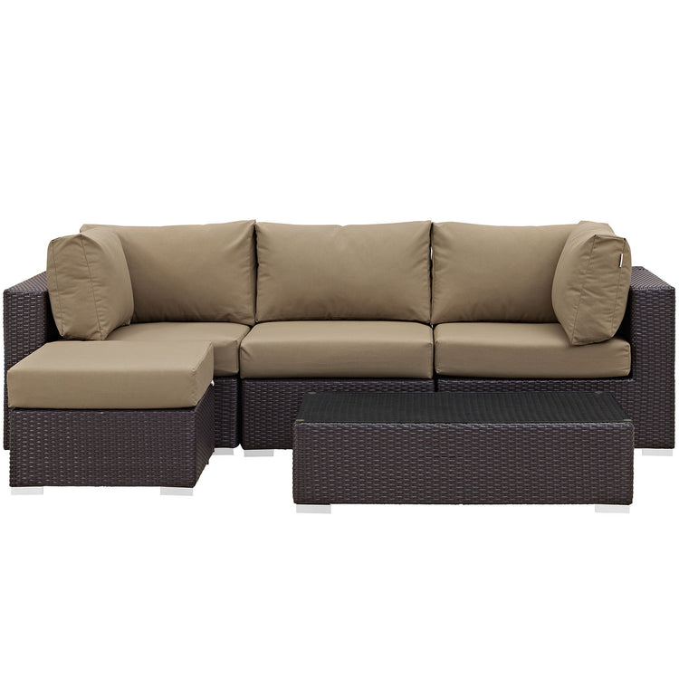 Convene 5 Piece Outdoor Patio Sectional Set - Espresso Mocha