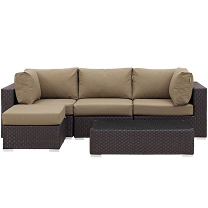 Convene 5 Piece Outdoor Patio Sectional Set - Espresso Mocha