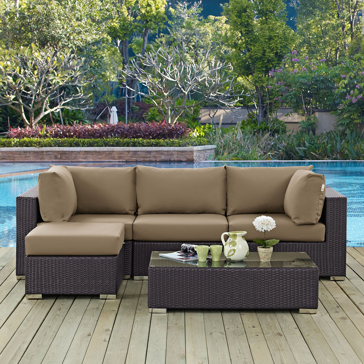 Convene 5 Piece Outdoor Patio Sectional Set - Espresso Mocha