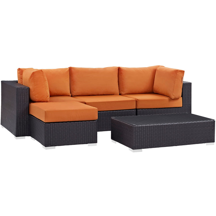 Convene 5 Piece Outdoor Patio Sectional Set - Espresso Orange