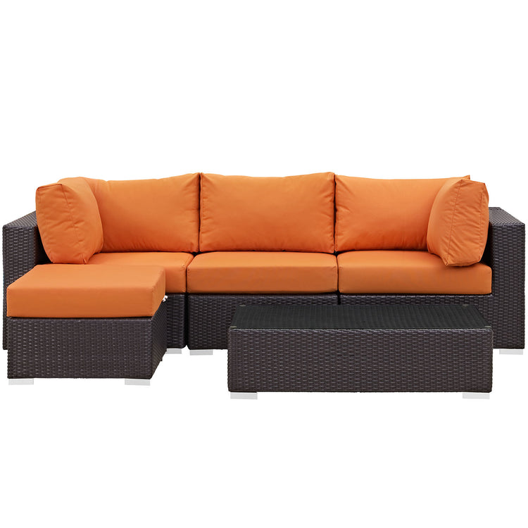 Convene 5 Piece Outdoor Patio Sectional Set - Espresso Orange