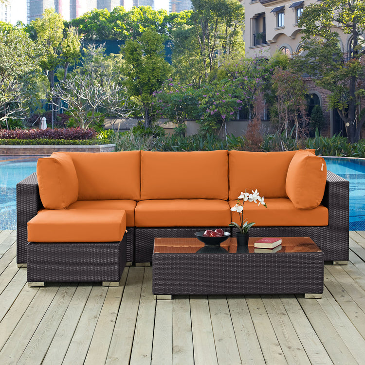 Convene 5 Piece Outdoor Patio Sectional Set - Espresso Orange