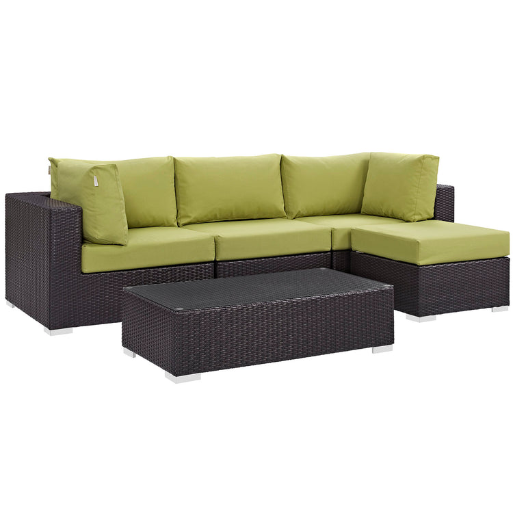 Convene 5 Piece Outdoor Patio Sectional Set - Espresso Peridot