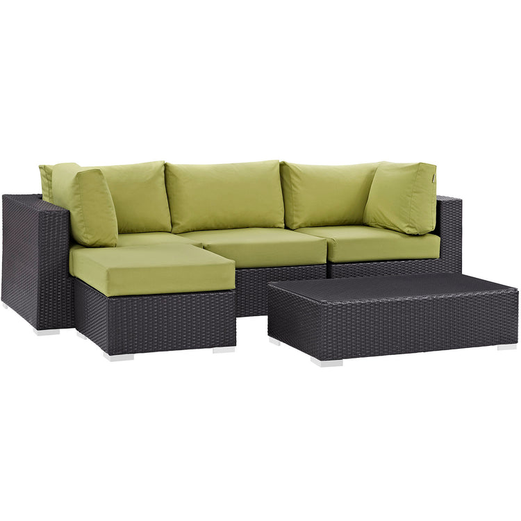 Convene 5 Piece Outdoor Patio Sectional Set - Espresso Peridot
