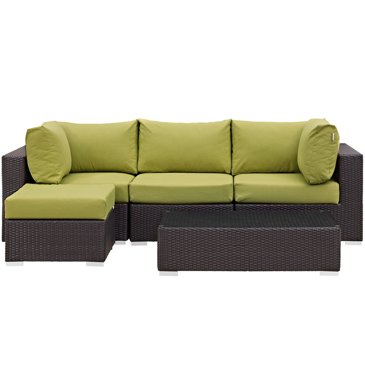 Convene 5 Piece Outdoor Patio Sectional Set - Espresso Peridot
